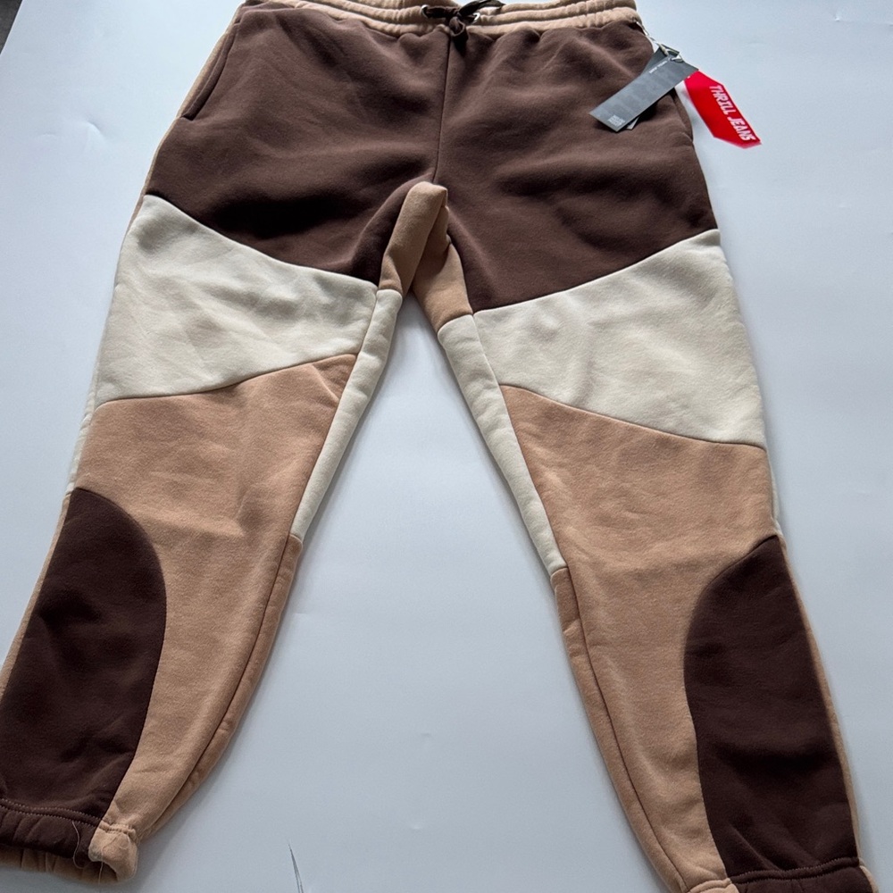 Colorblock Fleece Joggers - Brown/Cream/Tan